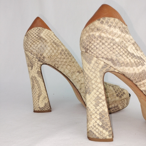 Sam Edelman 'Tacoma' Snake Embossed Genuine Leather Chunky Peeptoe Heels Sz. 8 - Picture 8 of 12